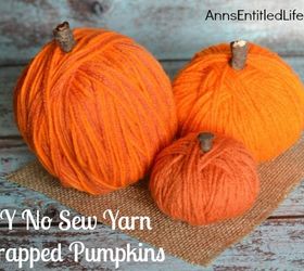 easy diy no sew yarn wrapped pumpkins, crafts, halloween decorations, home decor, how to, seasonal holiday decor