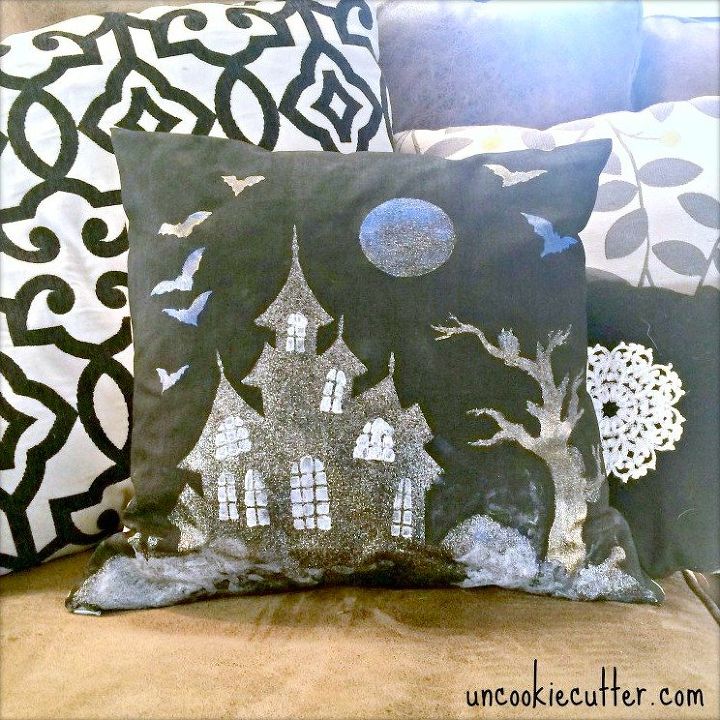 s 15 cute and creepy throw pillow designs you can paint this minute, crafts, halloween decorations, home decor, seasonal holiday decor, Paint a Creepy Castle