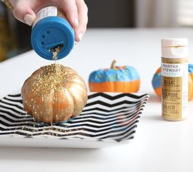 diy glittered pumpkin place card holders, crafts, seasonal holiday decor