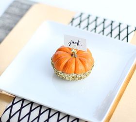 diy glittered pumpkin place card holders, crafts, seasonal holiday decor