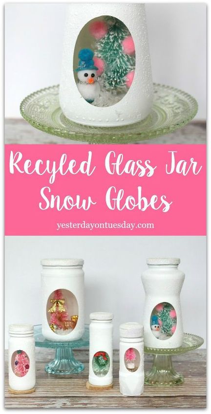 recycled jar snow globes, christmas decorations, crafts, decoupage, mason jars