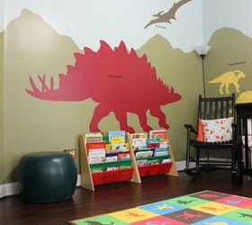 diy dinosaur themed nursery, bedroom ideas, home decor, painting, wall decor