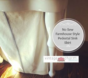 no sew farmhouse pedestal sink skirt, bathroom ideas, home decor, reupholster