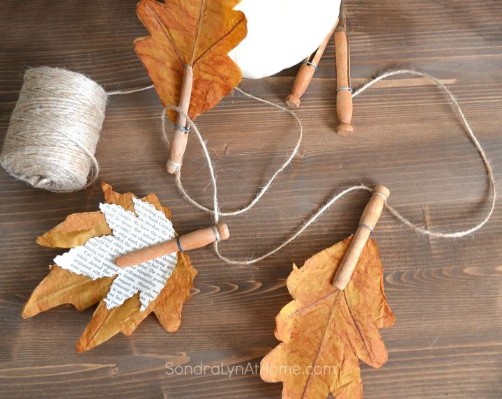 fall banner with book page leaves, crafts, fireplaces mantels, seasonal holiday decor