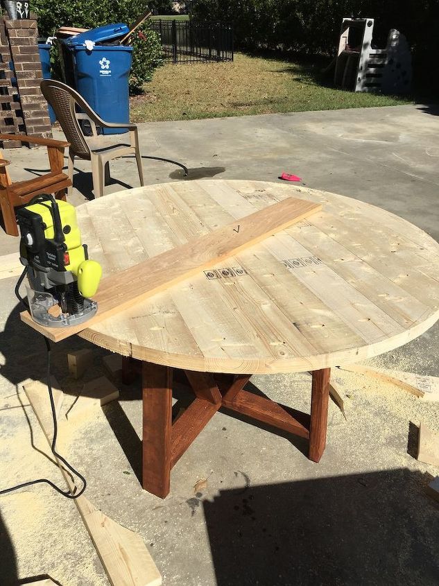 diy round trestle dining table, diy, painted furniture, woodworking projects