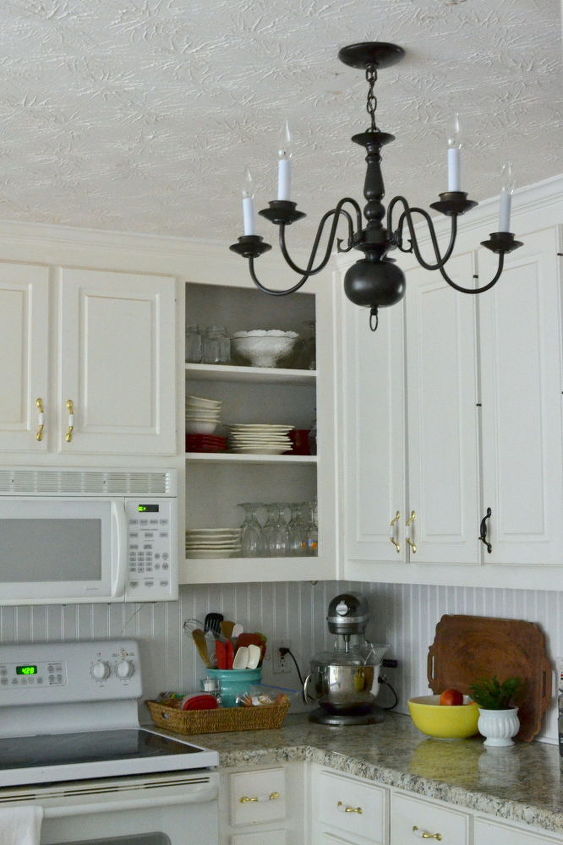 a new farmhouse style kitchen light fixture for 4 00, kitchen design, lighting, painting, repurposing upcycling