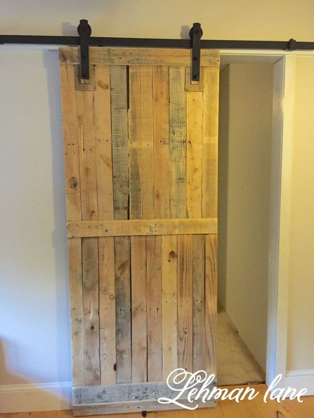 pallet sliding barn door, diy, doors, pallet, woodworking projects