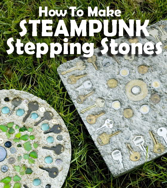 steampunk stepping stones, concrete masonry, crafts