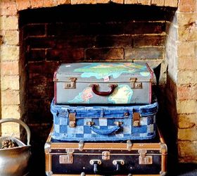 upcycle an old suitcase with jeans to create some fun storage no sew, crafts, decoupage, repurposing upcycling