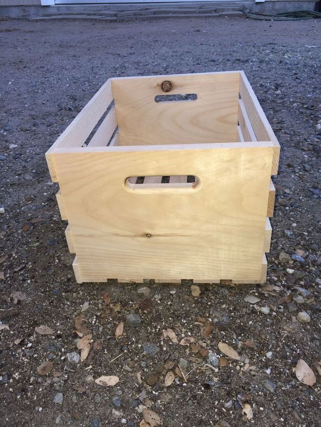 turn inexpensive plain jane crates into fancy decorative crates, crafts, repurposing upcycling, storage ideas, Before Pic Plain Jane Crate
