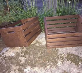 turn inexpensive plain jane crates into fancy decorative crates, crafts, repurposing upcycling, storage ideas, Stained the crates Dark Walnut
