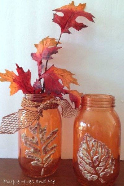 las 10 ideas de mason jar ms sorprendentes de la temporada, Vi eta de hojas en relieve