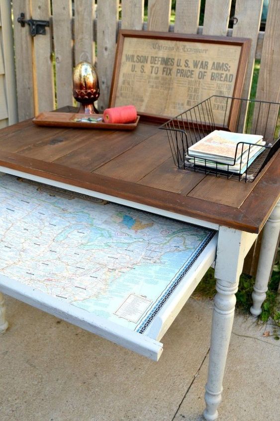 desk makeover with a map, painted furniture