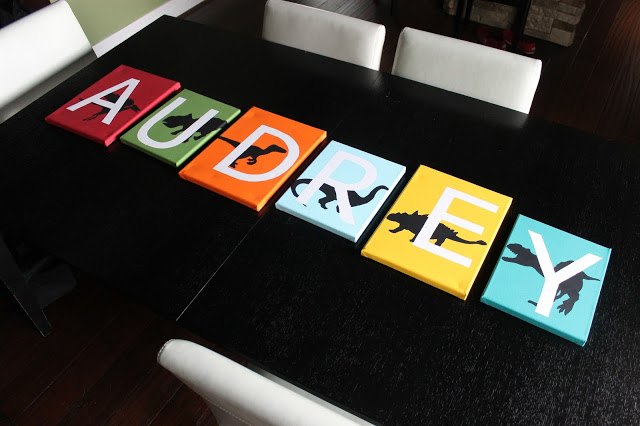 diy baby s name dinosaur canvases, crafts