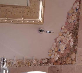 shells and pebbles brighten up a bathroom, bathroom ideas, wall decor