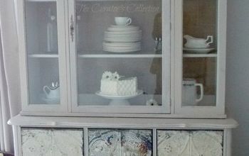 French China Cabinet Makeover With Milk Paint & Antique Ceiling Tiles