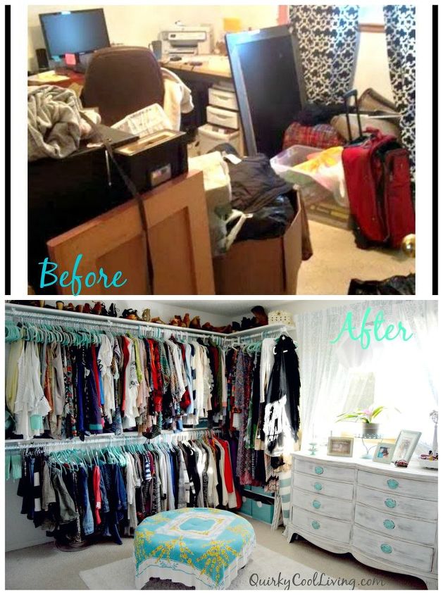 antes e depois quarto livre convertido em closet com pouco oramento