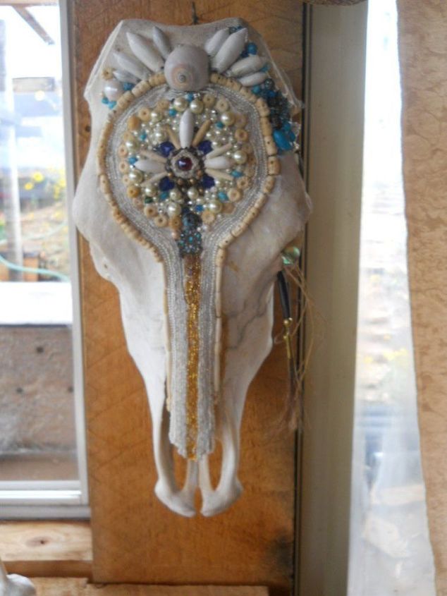 beading a cow skull found in the canyon, The Cow Skull beaded for Sherry