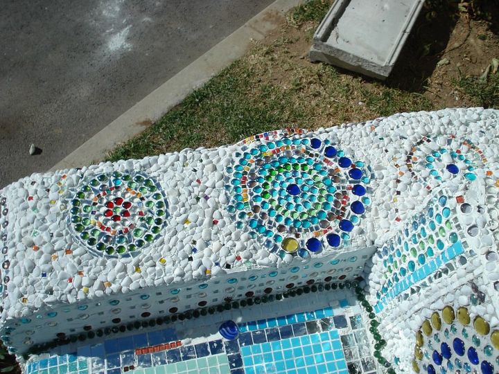 a big mosaic chair for a garden park or field, concrete masonry, diy, outdoor furniture, painted furniture