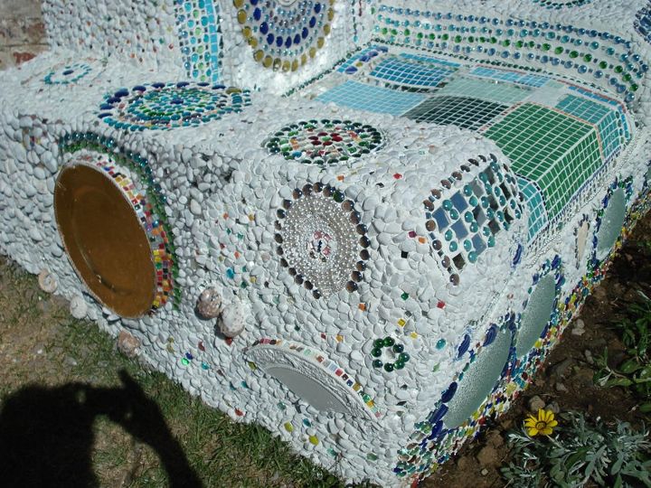 a big mosaic chair for a garden park or field, concrete masonry, diy, outdoor furniture, painted furniture, Chair from the side