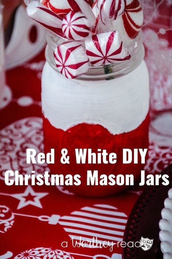 red white diy christmas mason jars, christmas decorations, crafts, mason jars