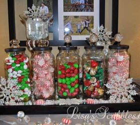diy christmas candy jars, christmas decorations, crafts, seasonal holiday decor