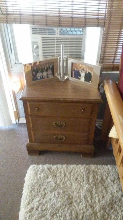 q upcycling furniture help, painted furniture, painting wood furniture, repurpose furniture, Nightstand the bottom drawer is one deep drawer and not two drawers 22 wide 14 deep 25 high approximately