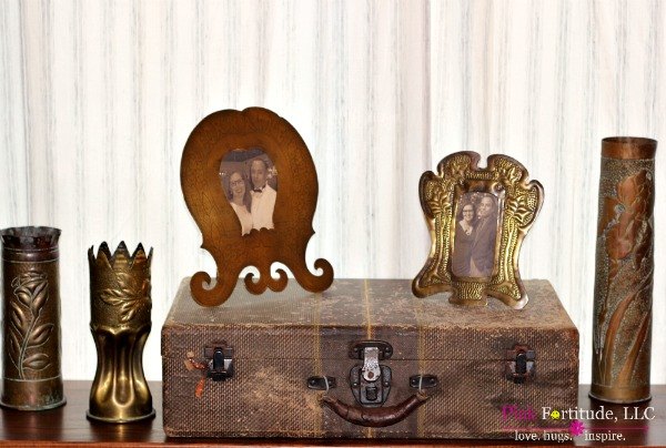 vintage trunk and french trench art vignette, crafts, painted furniture
