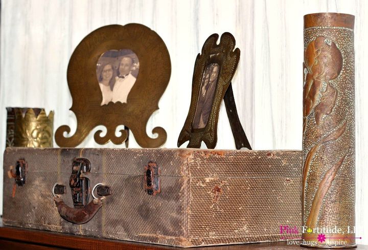 vintage trunk and french trench art vignette, crafts, painted furniture