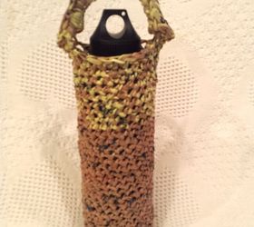 what can you do with plastic bags make a tote bag or purse, Plarn wine or water bottle carrier