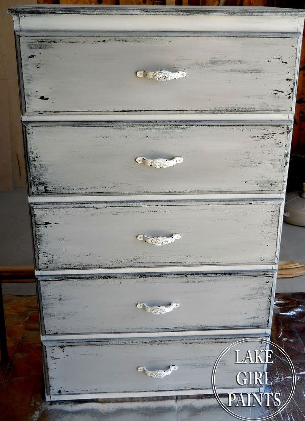 get the gray and white chippy look on your old furniture, painted furniture