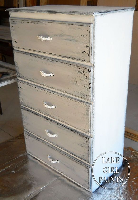 get the gray and white chippy look on your old furniture, painted furniture