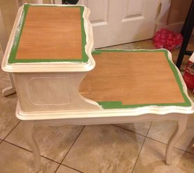 from restore step table to elagant grandma lego table spitchallenge, painted furniture, Tops are sanded sides legs painted