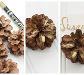 pinecone place card holders, crafts, seasonal holiday decor, thanksgiving decorations