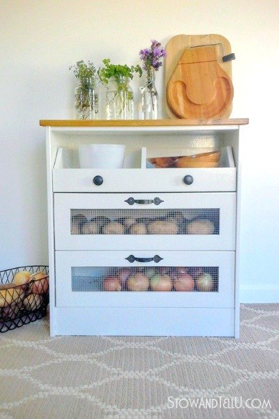 s 7 dresser hacks so gorgeous it s impossible to pick a favorite, painted furniture, Functional Food Storage in the Kitchen