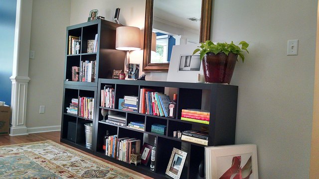 bookshelf styling 101, organizing, painted furniture, shelving ideas, storage ideas, romanlily Flickr