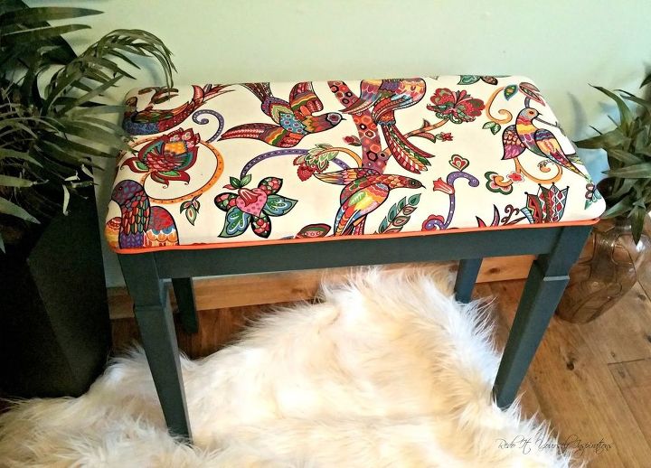 piano bench makeover, painted furniture, reupholster