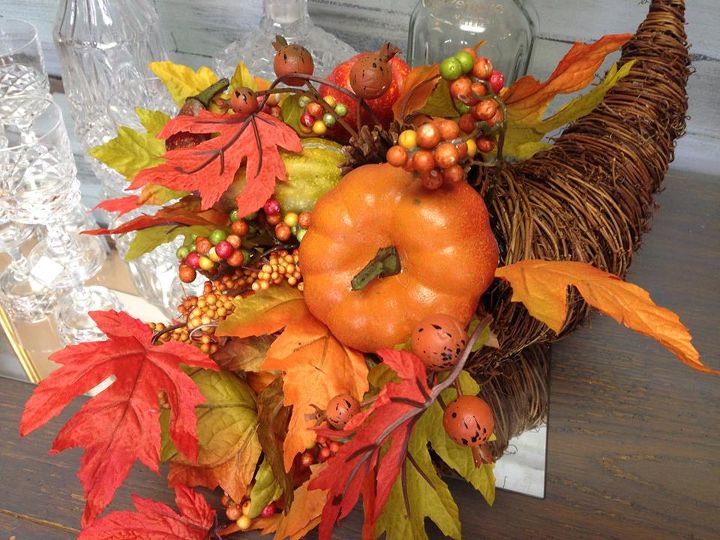 decorating for thanksgiving at the blue building, seasonal holiday decor, thanksgiving decorations, Cornucopia from Home Depot Clearance