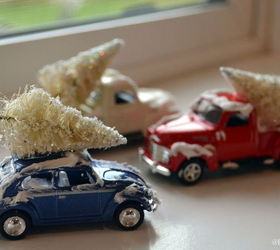 die cast car with snow and christmas tree, christmas decorations, crafts, seasonal holiday decor