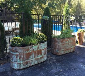 copper patina and rust container gardens, container gardening, repurposing upcycling, Copper Patina and Rust container gardens