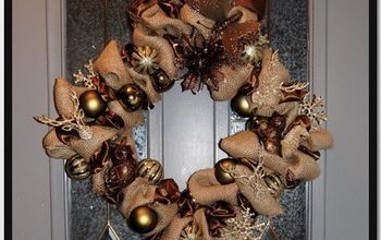 Burlap Coffee and Gold Woodland Themed Christmas Wreath