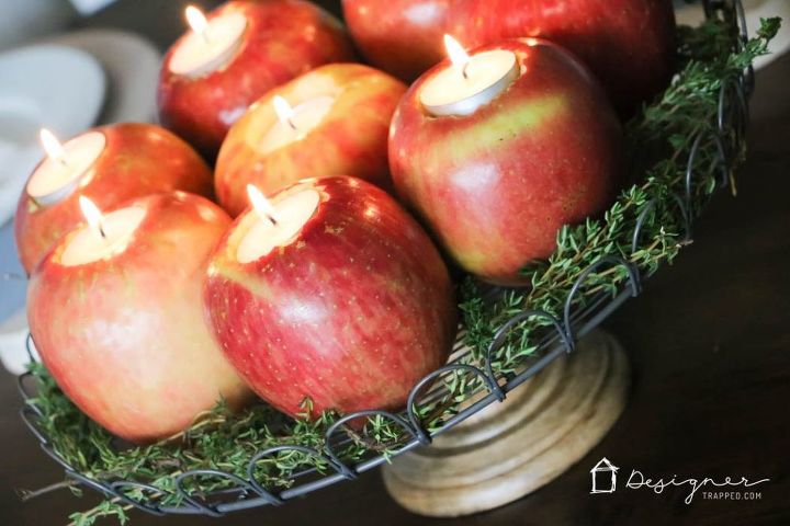 thanksgiving centerpiece with diy apple candles, crafts, how to, seasonal holiday decor, thanksgiving decorations