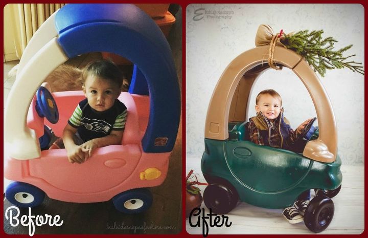 christmas trees on cars little tikes car diy, christmas decorations, crafts