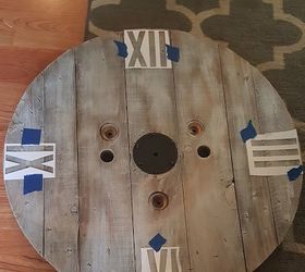 diy clock from a wooden spool, diy, painted furniture, repurposing upcycling, wall decor, woodworking projects
