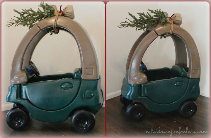 christmas trees on cars little tikes car diy, christmas decorations, crafts