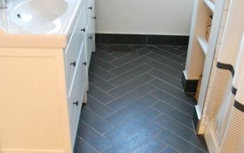 Bathroom Design: Herringbone Tile Floor + IKEA Vanities