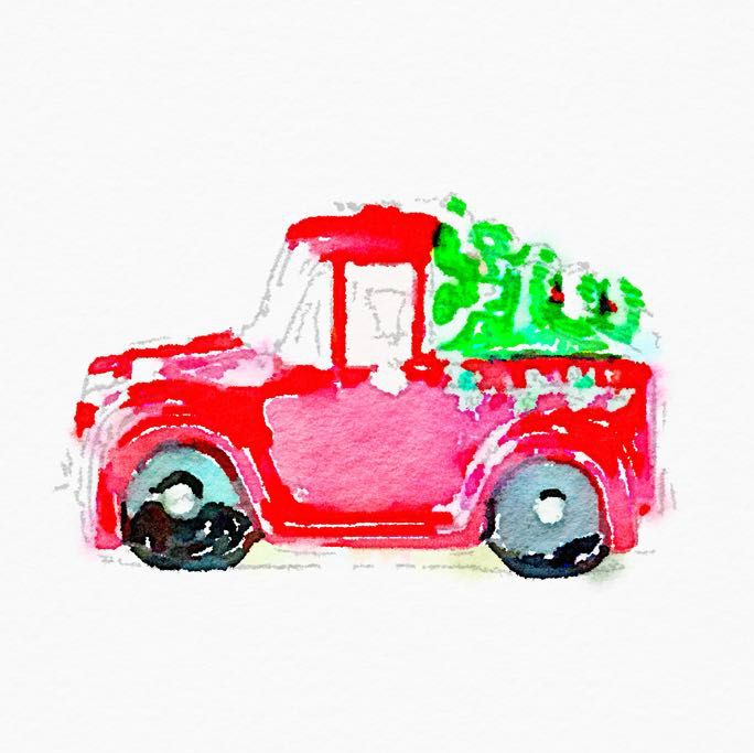 trees on cars watercolor print, christmas decorations, crafts, seasonal holiday decor