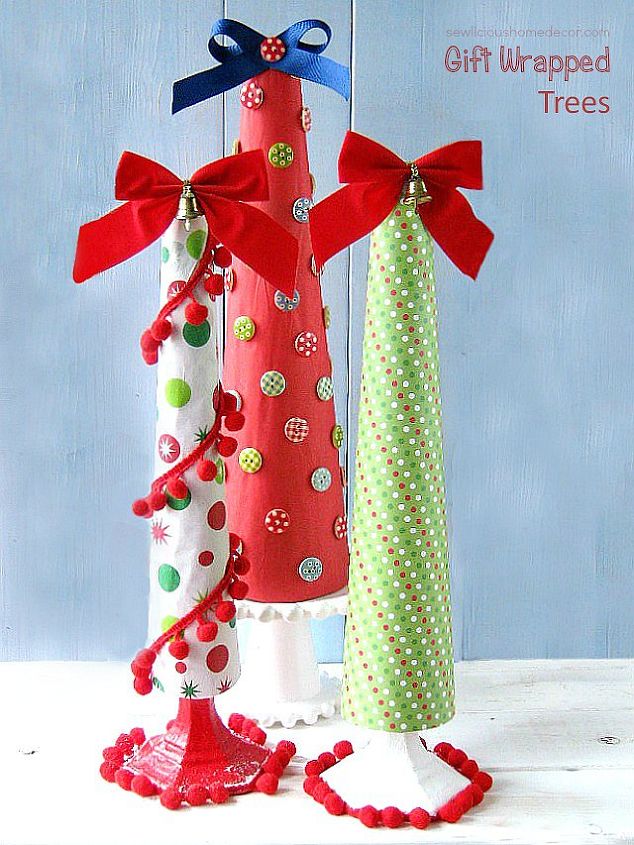 gift wrapped christmas trees, christmas decorations, crafts, seasonal holiday decor