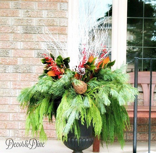 holiday outdoor urns, christmas decorations, container gardening, outdoor living, seasonal holiday decor
