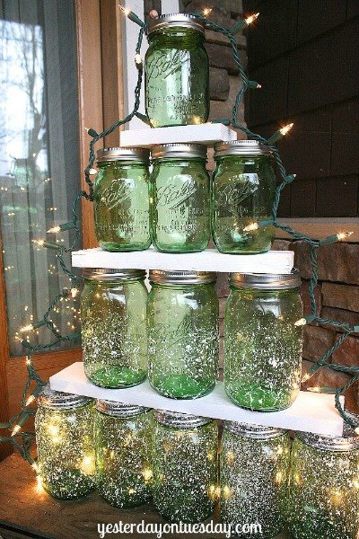 s 20 fake christmas trees you ll wish you d seen sooner, christmas decorations, repurposing upcycling, seasonal holiday decor, Magical Green Mason Jars